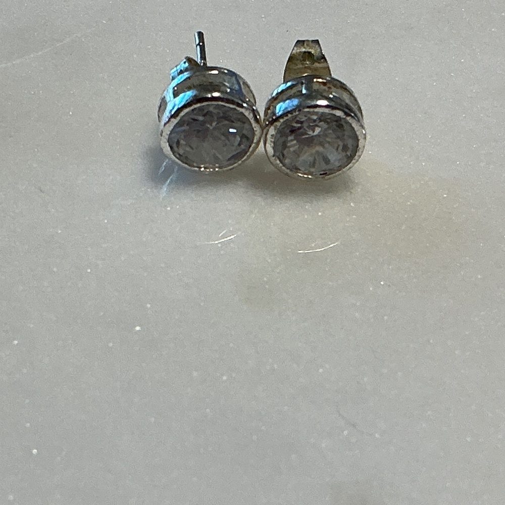 Silpada Sterling Silver Bezel Set Round CZ Stud Earrings